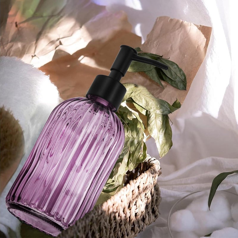 Ulable Glass Soap Dispenser with Plastic Pump, Hand Soap Dispenser for Hand Wash, Lotion Dispenser for Dishwashing Liquid, Lotion Shower Gel (Striped Purple) - Image 3
